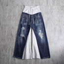 "Re:make" damage denim docking baggy flare sweat pants