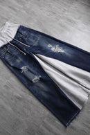 "Re:make" damage denim docking baggy flare sweat pants