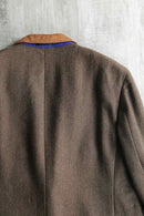 "ETRO" leather combi herringbone tweed tailored jacket