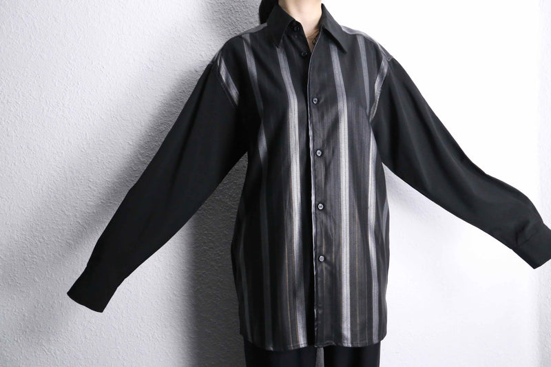 "PRONTI" leather switch stripe print shirts