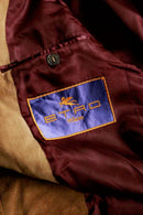 "ETRO" leather combi herringbone tweed tailored jacket