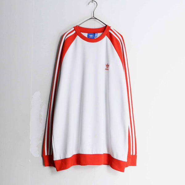 "adidas" White × red color side 3line design sweat