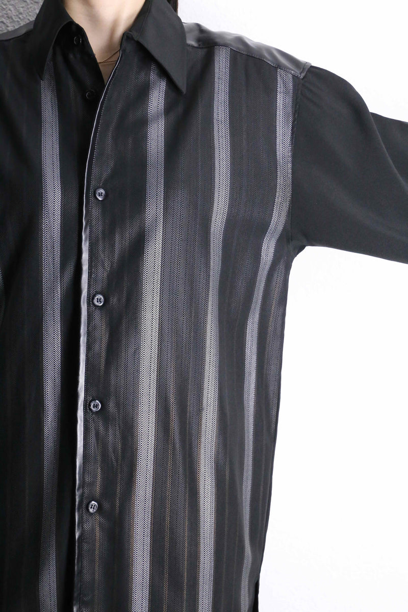 "PRONTI" leather switch stripe print shirts