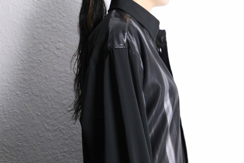 "PRONTI" leather switch stripe print shirts