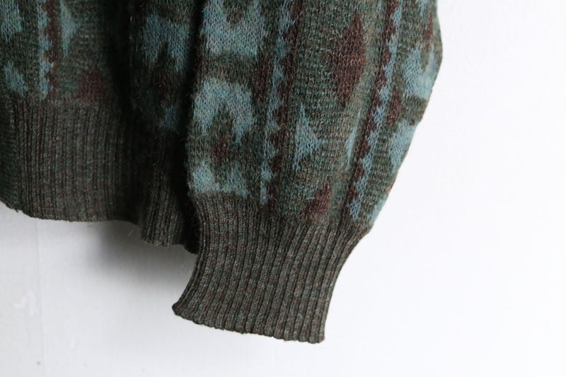 moss green geometric pattern cardigan