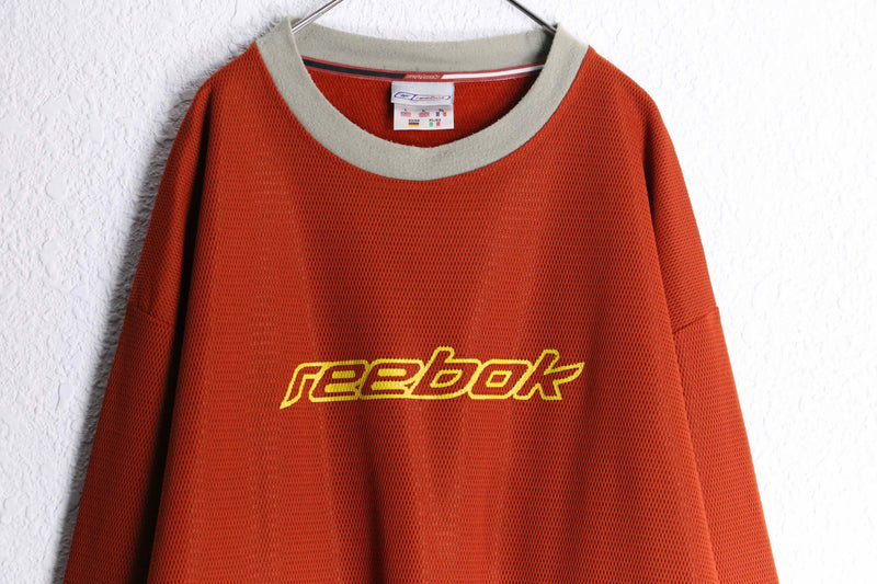 ”reebok” red color logo print mesh pullover