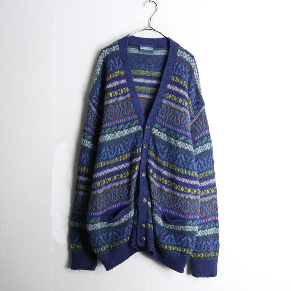 cool tone ethnic pattern knit cardigan