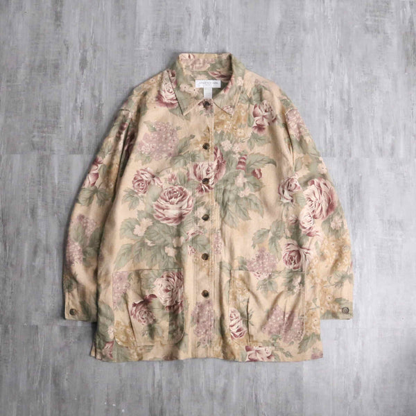 beige base flower design shirt jacket