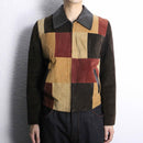 panel color switch suede leather short jacket