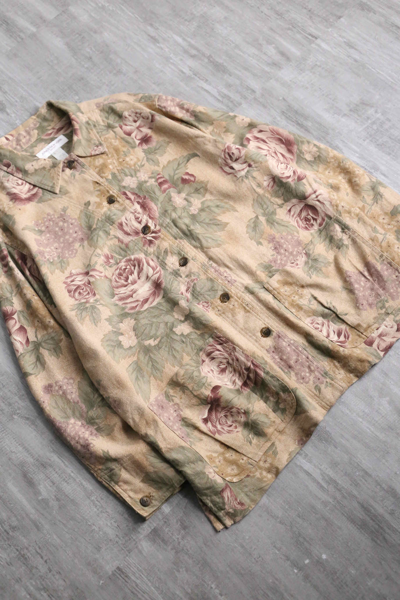 beige base flower design shirt jacket