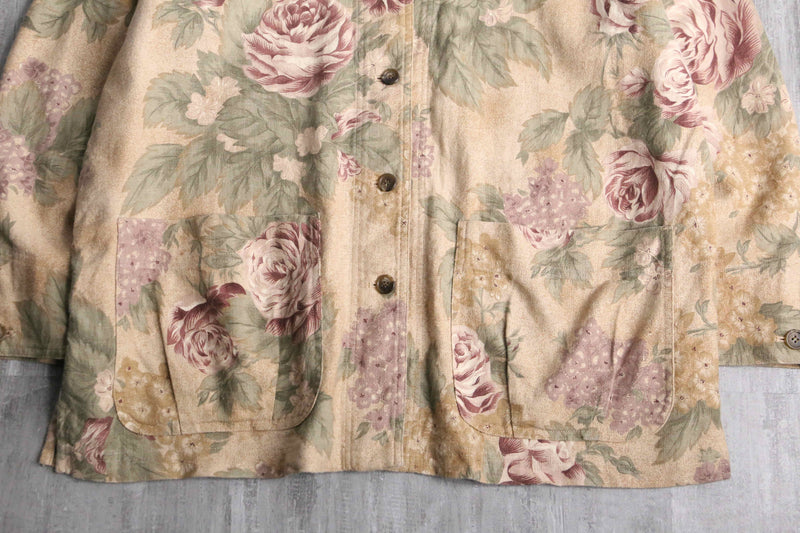 beige base flower design shirt jacket