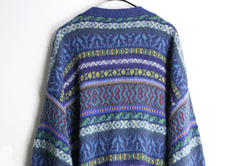 cool tone ethnic pattern knit cardigan