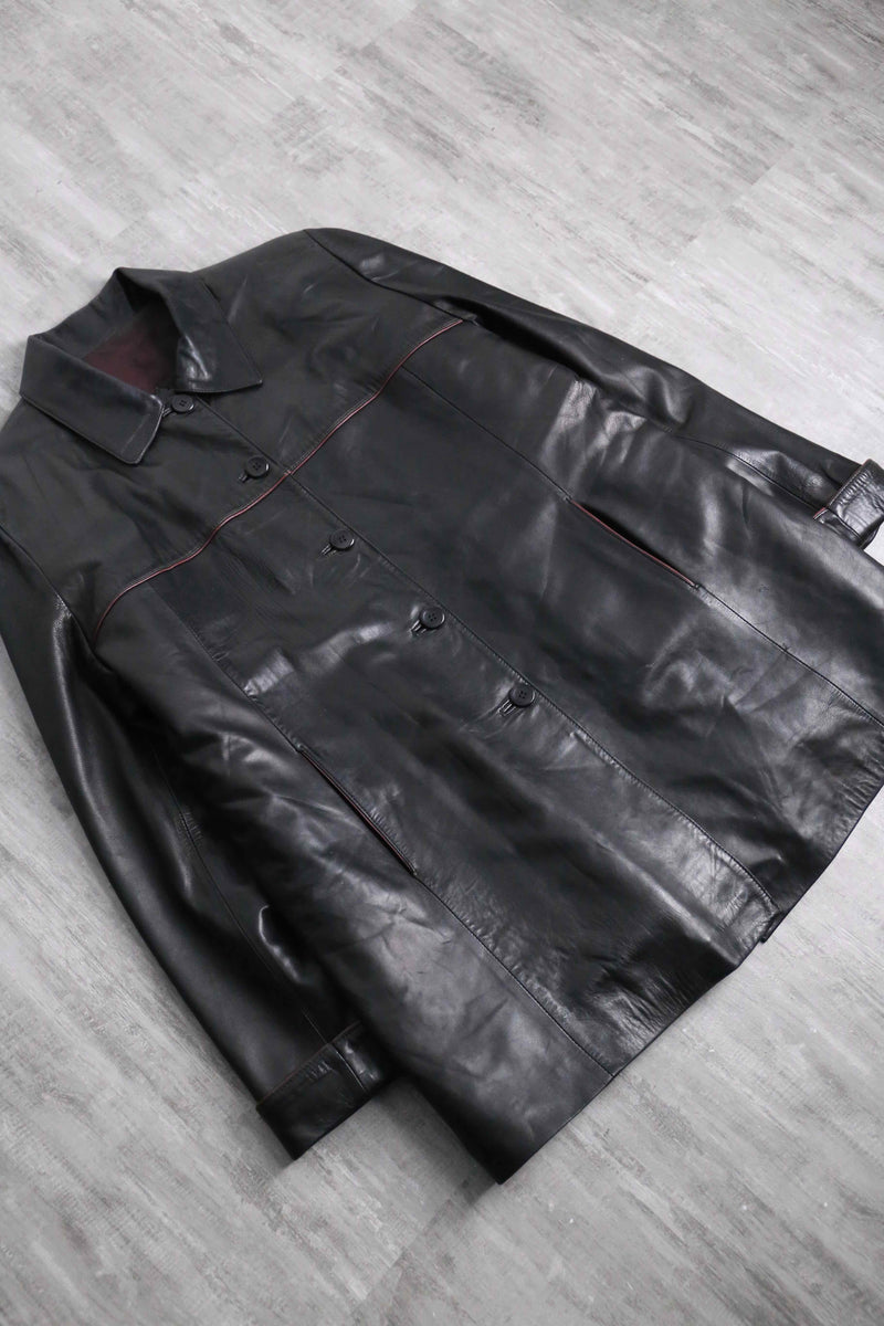 black color real leather half coat