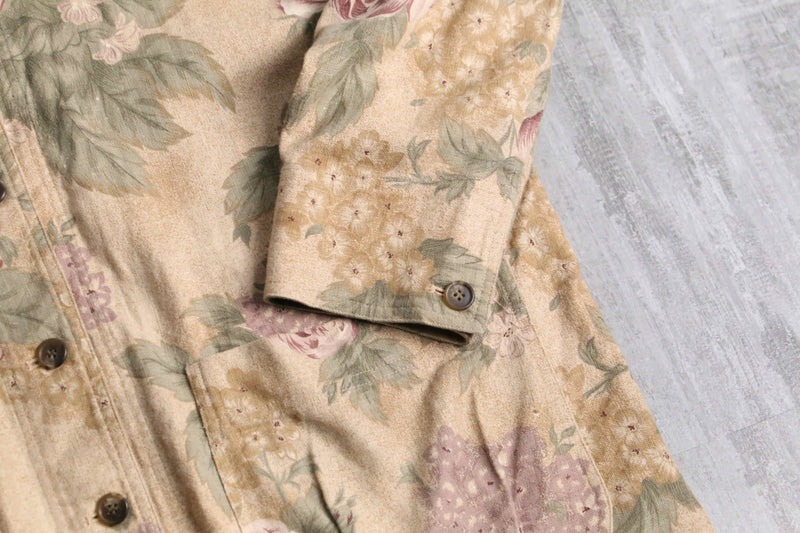 beige base flower design shirt jacket
