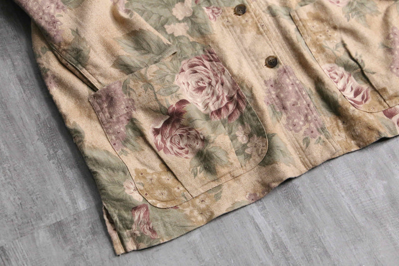 beige base flower design shirt jacket
