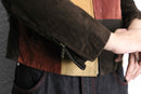 panel color switch suede leather short jacket