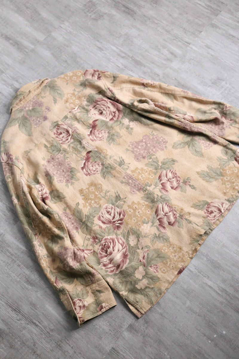 beige base flower design shirt jacket