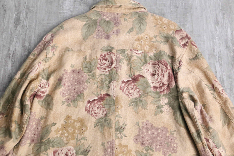 beige base flower design shirt jacket