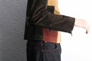 panel color switch suede leather short jacket