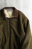 "NAUTICA" brown houndtooth fleece × beige twill reversible short jacket.