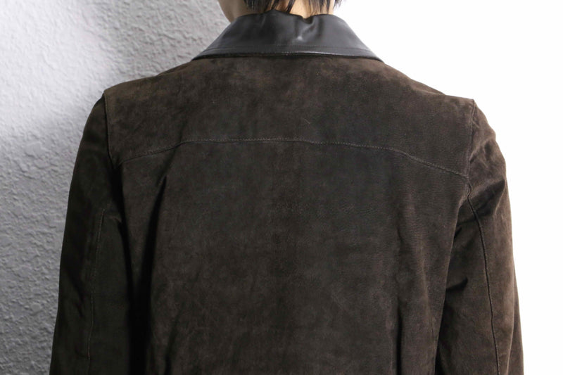 panel color switch suede leather short jacket