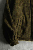 "NAUTICA" brown houndtooth fleece × beige twill reversible short jacket.