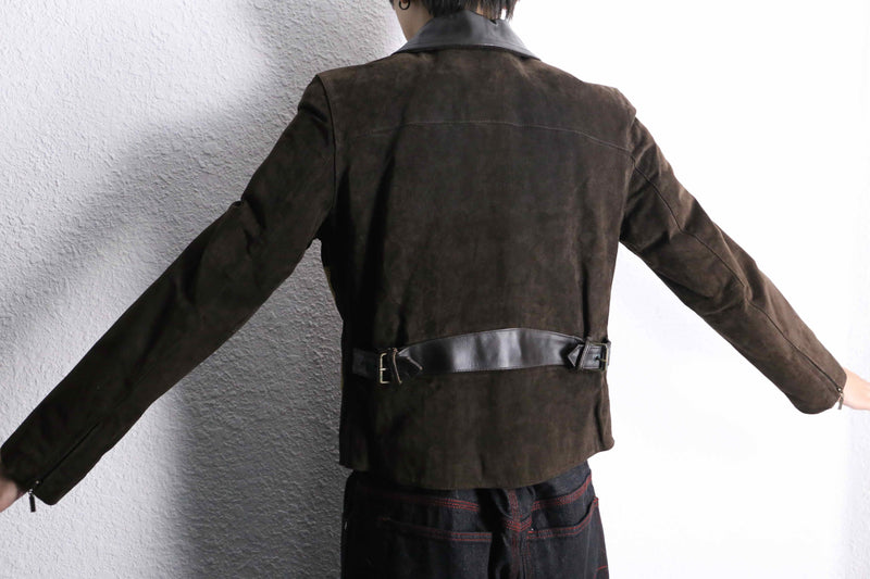 panel color switch suede leather short jacket