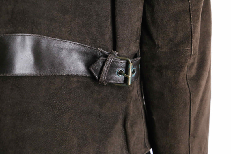 panel color switch suede leather short jacket