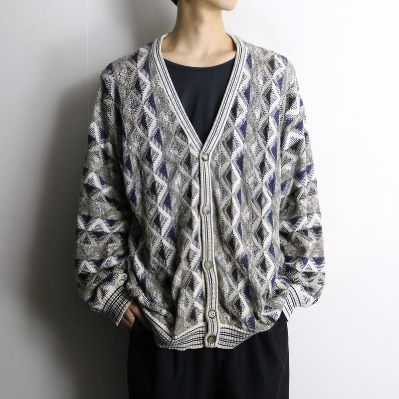 argyle pattern knit cardigan