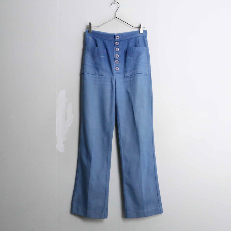 gradation sax blue color front button design flare pants