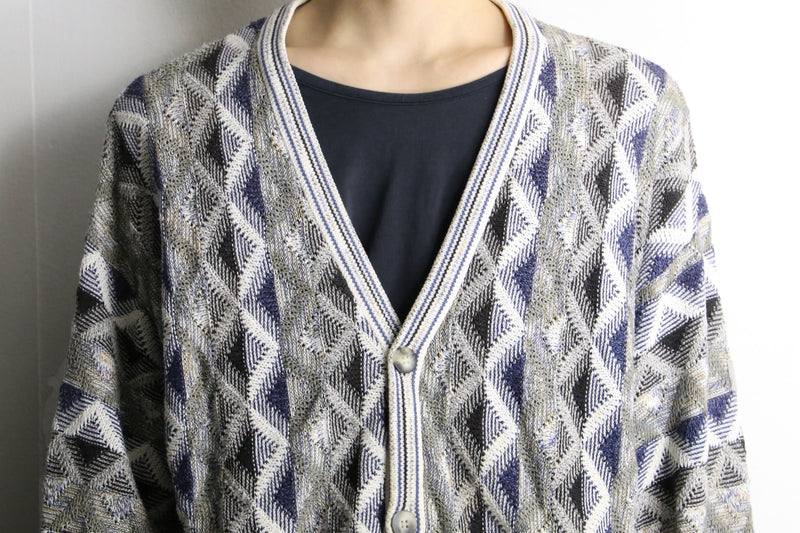 argyle pattern knit cardigan