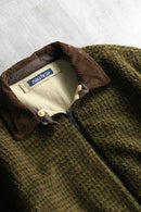 "NAUTICA" brown houndtooth fleece × beige twill reversible short jacket.