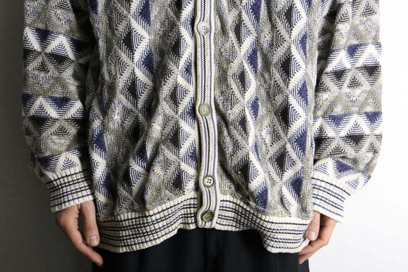 argyle pattern knit cardigan