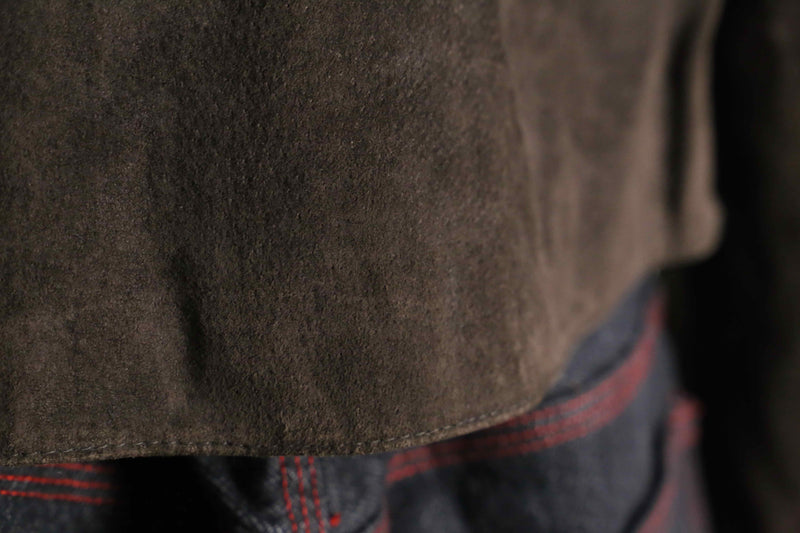 panel color switch suede leather short jacket
