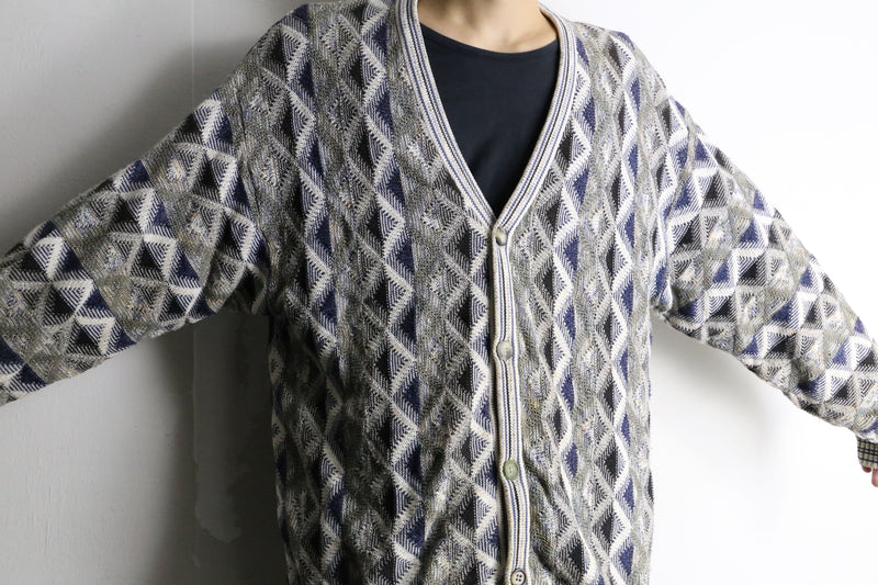 argyle pattern knit cardigan