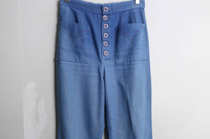 gradation sax blue color front button design flare pants