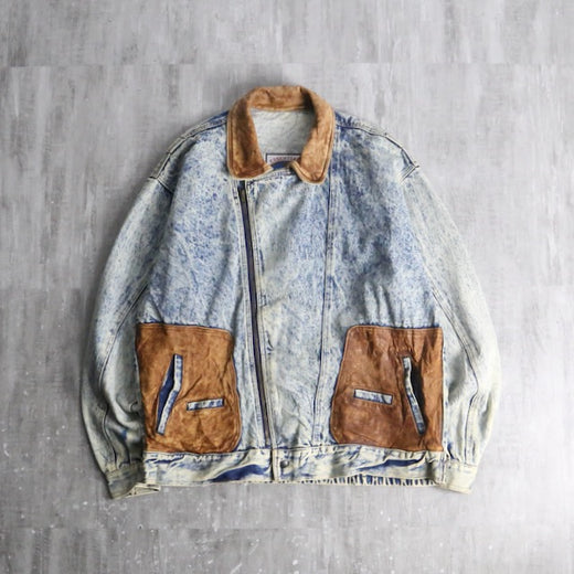 chemical wash denim double riders jacket