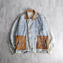chemical wash denim double riders jacket
