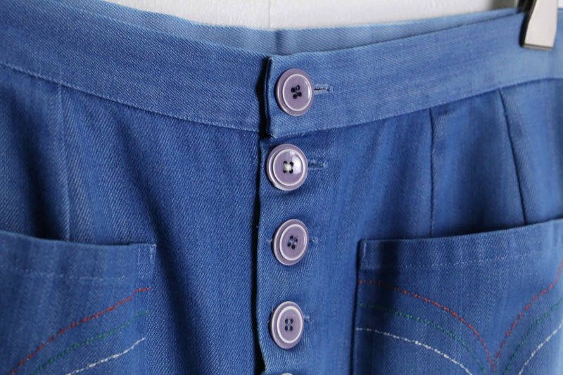 gradation sax blue color front button design flare pants