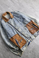 chemical wash denim double riders jacket