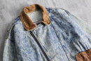 chemical wash denim double riders jacket