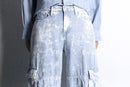 bleach×stripe design wide cargo denim pants