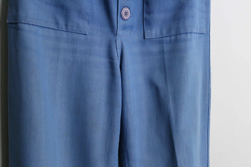 gradation sax blue color front button design flare pants