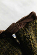 "NAUTICA" brown houndtooth fleece × beige twill reversible short jacket.