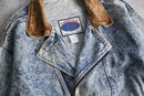 chemical wash denim double riders jacket
