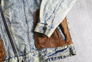 chemical wash denim double riders jacket