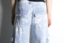 bleach×stripe design wide cargo denim pants