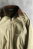 "NAUTICA" brown houndtooth fleece × beige twill reversible short jacket.