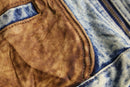 chemical wash denim double riders jacket