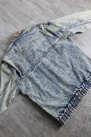 chemical wash denim double riders jacket